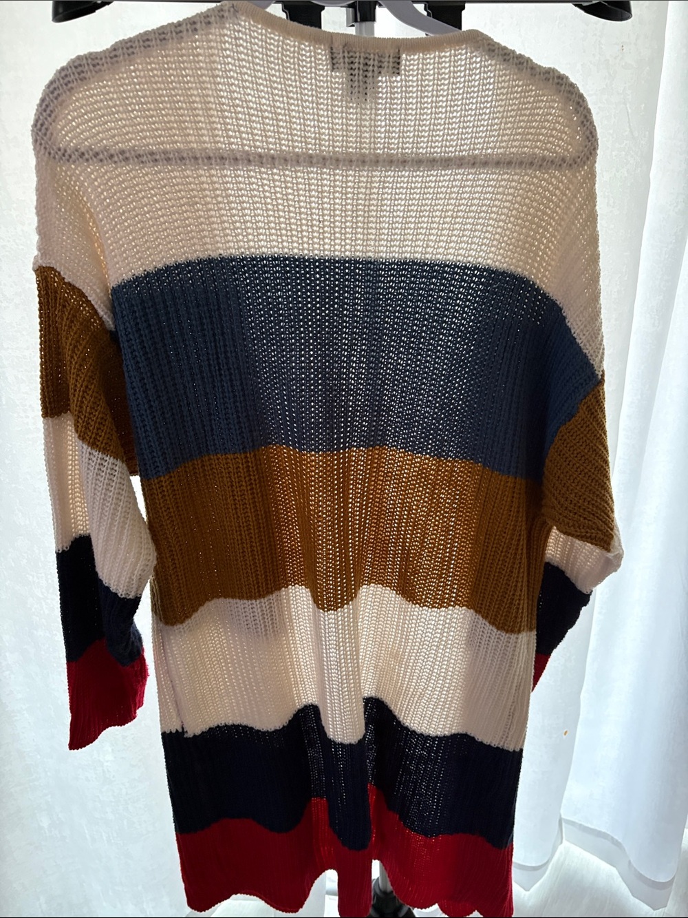 Evelyn Taylor Open-Front Striped Knit Cardigan - Multi Color - Picture 5 of 5